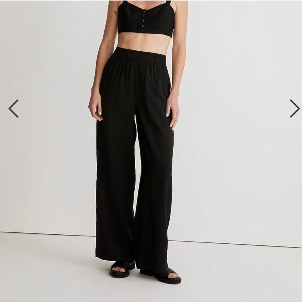 Madewell The Carley Wide Leg Pull On Pants Black Size Small Softdrape